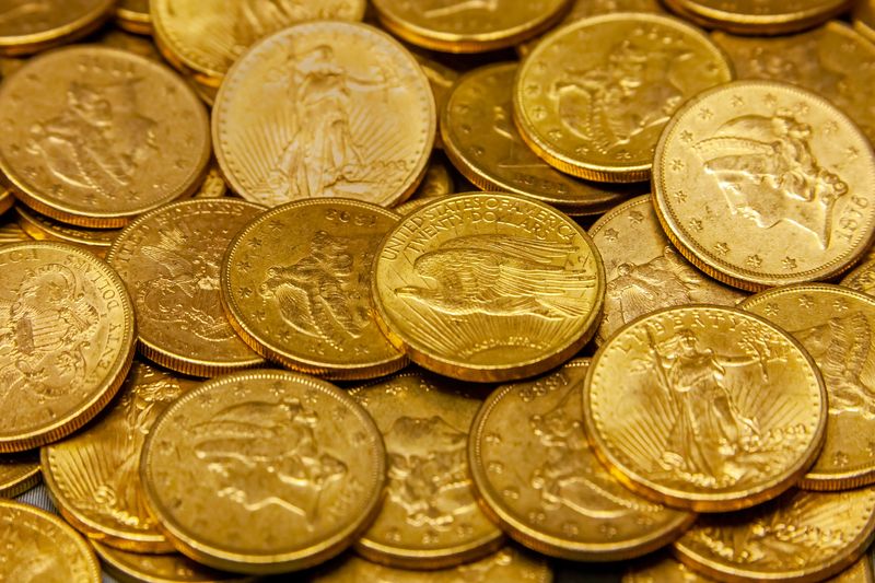 Pile of U.S. gold double eagles brought to a private Philadelphia gold coin buyer