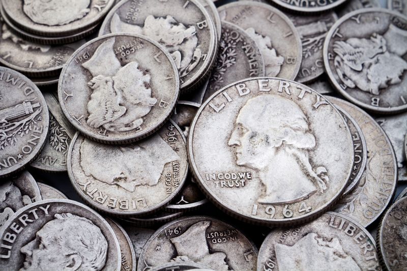 Pre-1965 silver quarters and dimes sorted at a Philadelphia silver coin appointment